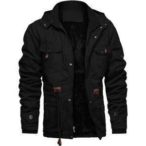 Men's Winter Jackets with Hood Fleece Lining Cotton Military Jackets Work Jacket